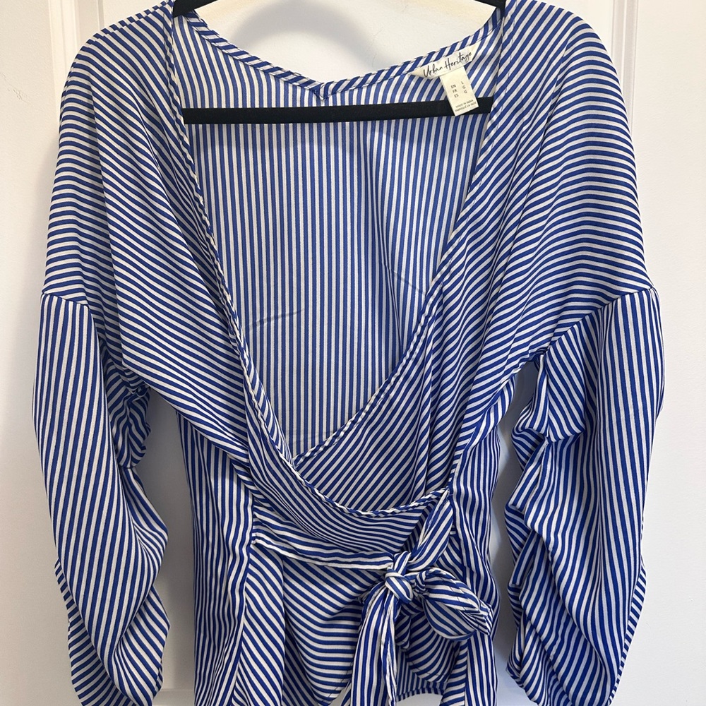 Urban Heritage Blue Striped Wrap Blouse